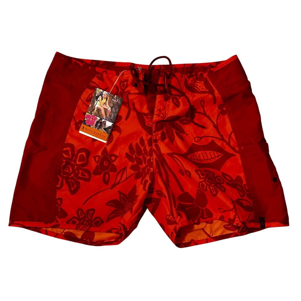 Royal Robbins Womens Board Shorts Orange Red Floral Tropical Swim Hiking Size 8